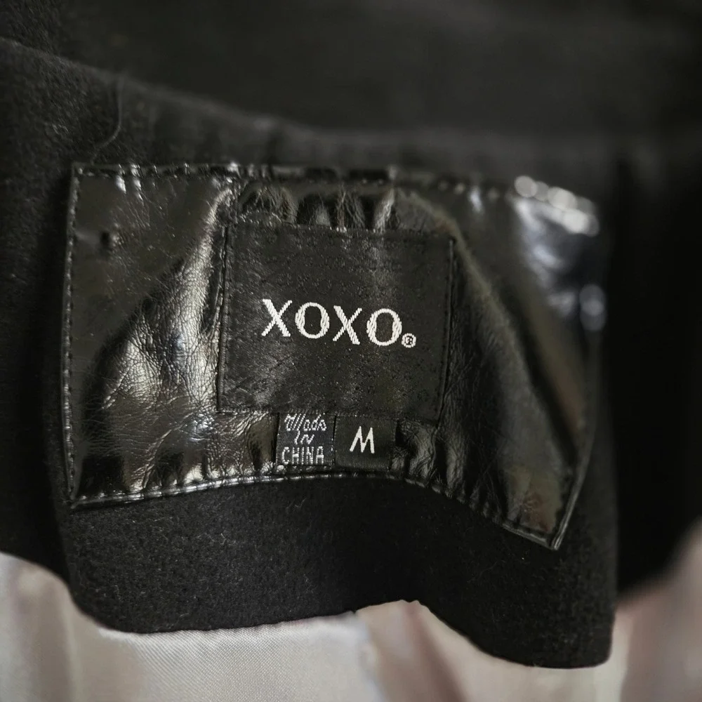 XOXO Women Black Double Breasted‎ Puff Sleeve Fit Flare Coat Size M